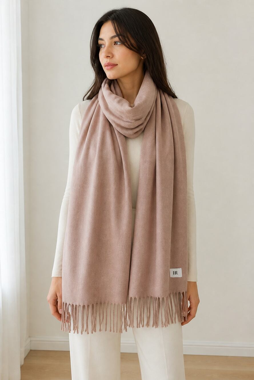 HR Helena Rubinstein Women's Taupe Wool Blend Fringe Scarf Wrap Size F